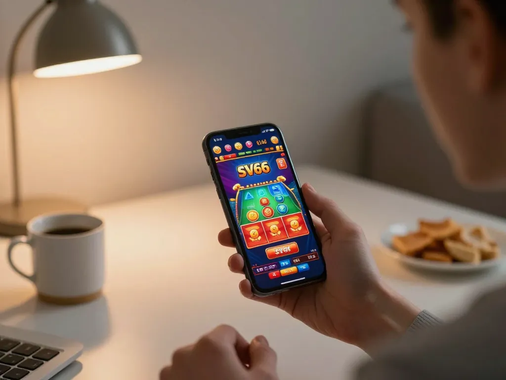 Engaging gameplay experience on the SV66 casino app with a user enjoying mobile gaming