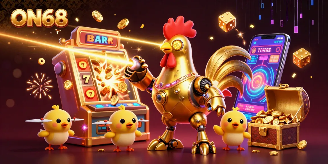 Engage in thrilling jackpots with ON68, featuring vibrant 3D scenes from a casino experience.