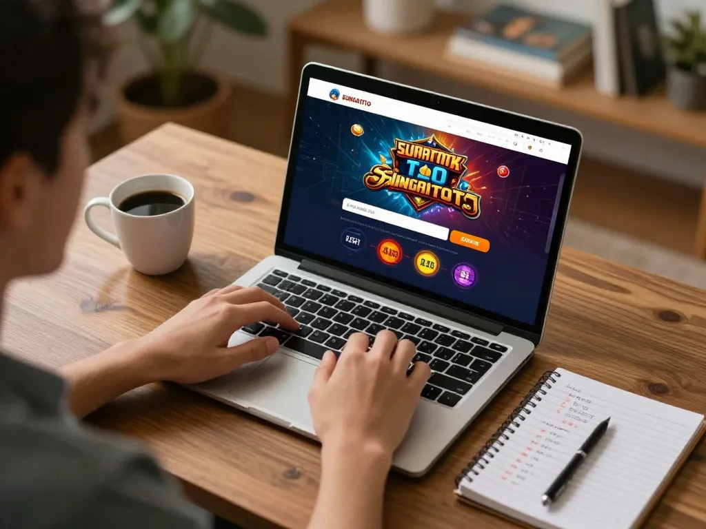 Sungaitoto login interface displayed on a laptop during an engaging online gambling session at home.