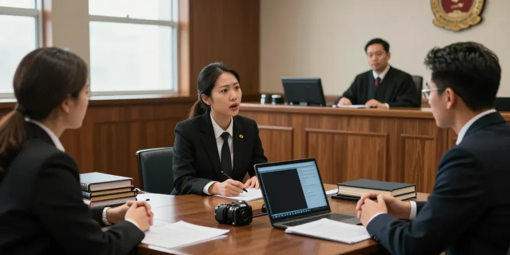 Courtroom scene highlighting attorneys discussing Cherokee County DUI arrests with a judge, showcasing a professional legal atmosphere.