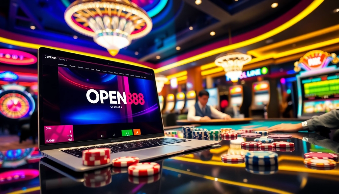 Engage in an exciting online gambling experience at OPEN88 with vibrant casino visuals.