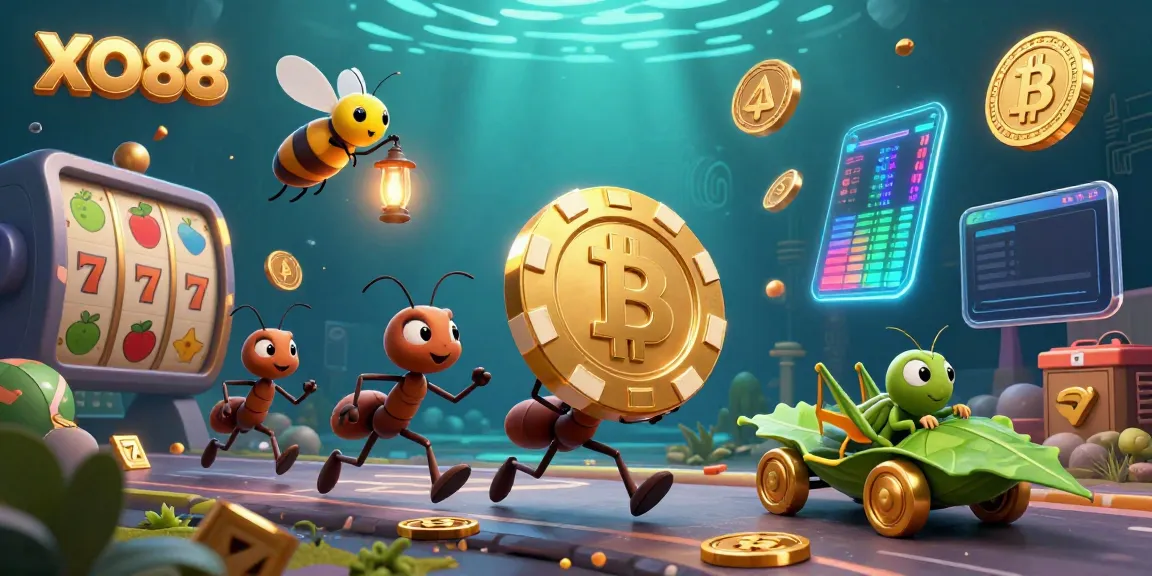 Experience the thrilling heist at XO88 with ants carrying a giant poker chip.