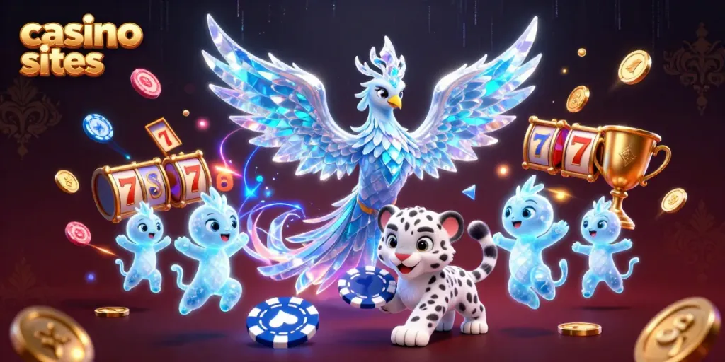 Experience engaging casino sites with an ice phoenix, playful cub, and dynamic slots