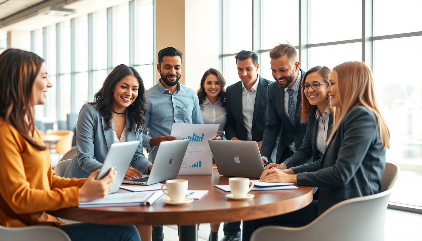 Collaborative business professionals in Australia engaging in a meeting with modern technology.