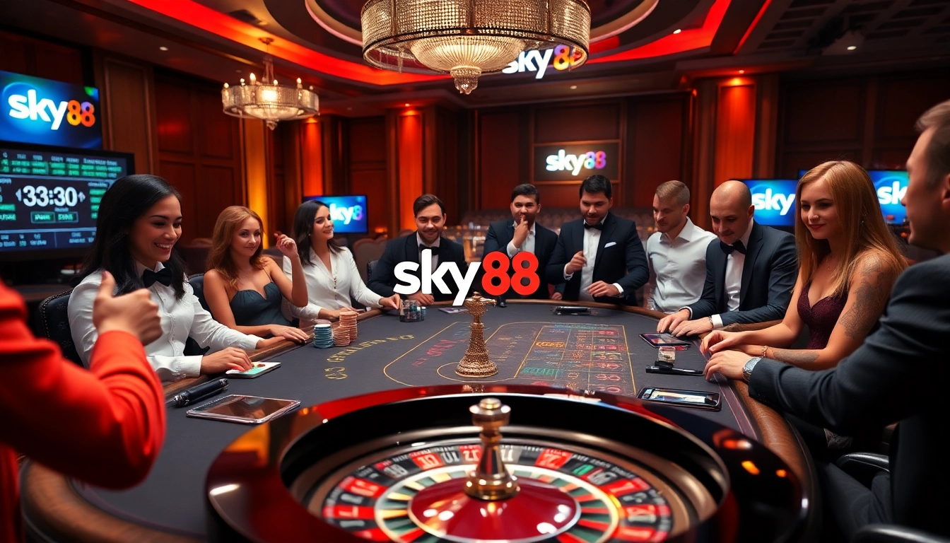 Experience thrilling gaming action at Sky88sa.com with vibrant casino tables and lively players.