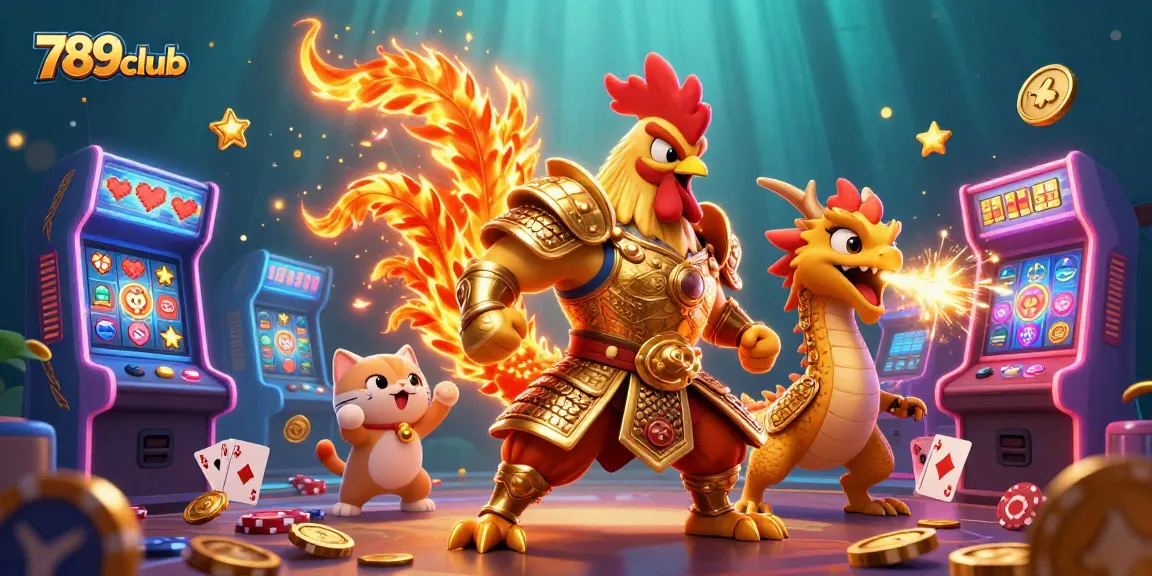 Experience thrilling wins with 789club featuring a dynamic scene of arcade games and vibrant characters.