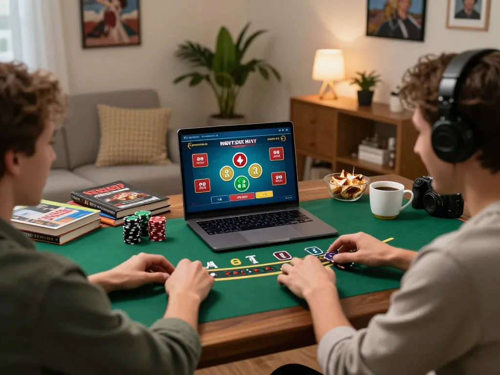 Engaging in tg88 online blackjack from a cozy home setup with strategy books and a warm coffee.