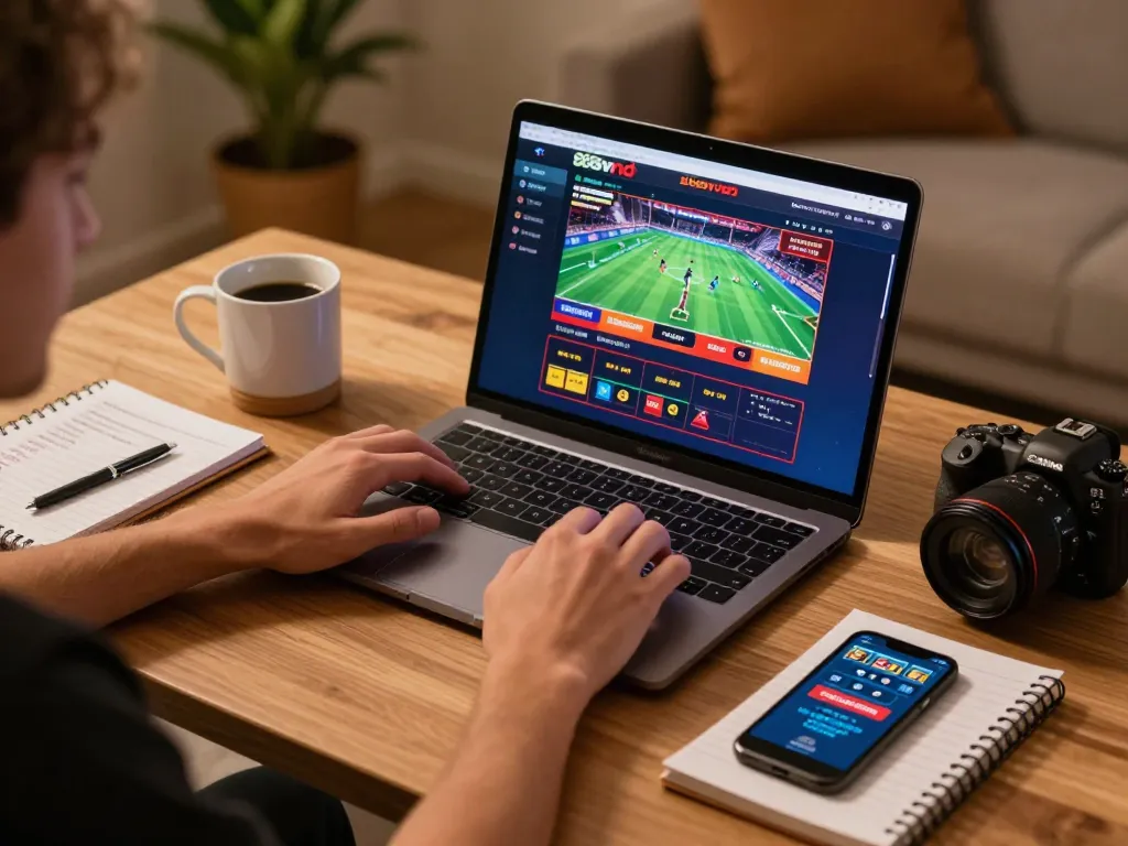 Engaging online gambling session with 888vnd platform at home, user actively betting in a cozy setup.