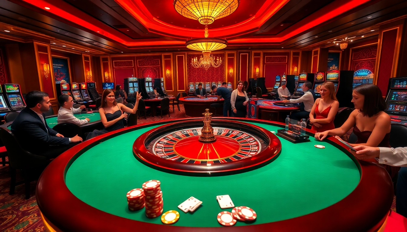 Players enjoying thrilling games at a luxurious casino inspired by https://s8s.reviews/, showcasing roulette, poker, and excitement.