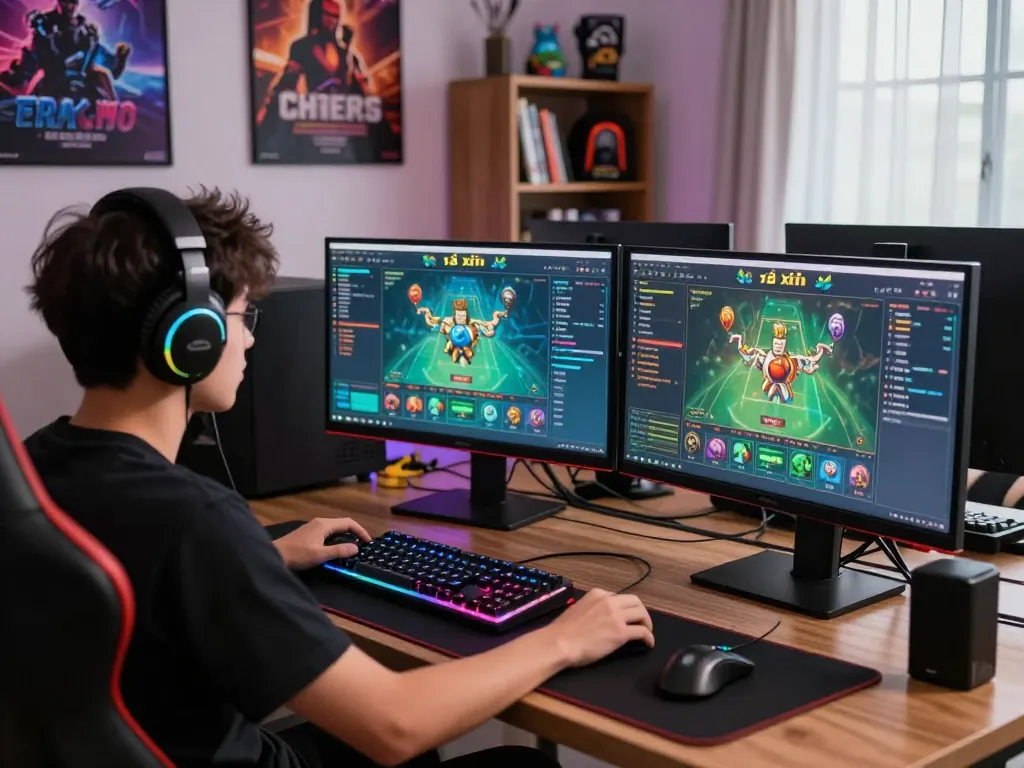 The player engaged in a thrilling tài xỉu online game at a vibrant gaming setup.