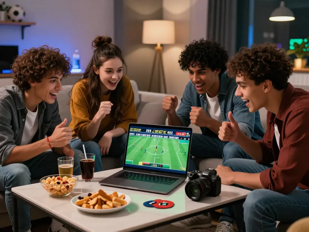 Gambling experience at https://rikbet.in.net/ with friends watching live sports and discussing betting strategies.