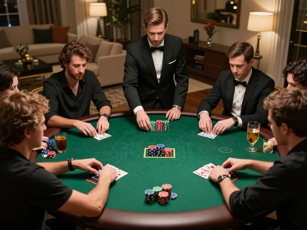 Engaging poker game scene showcasing players at SC88 COM home game night, competitive and social atmosphere.
