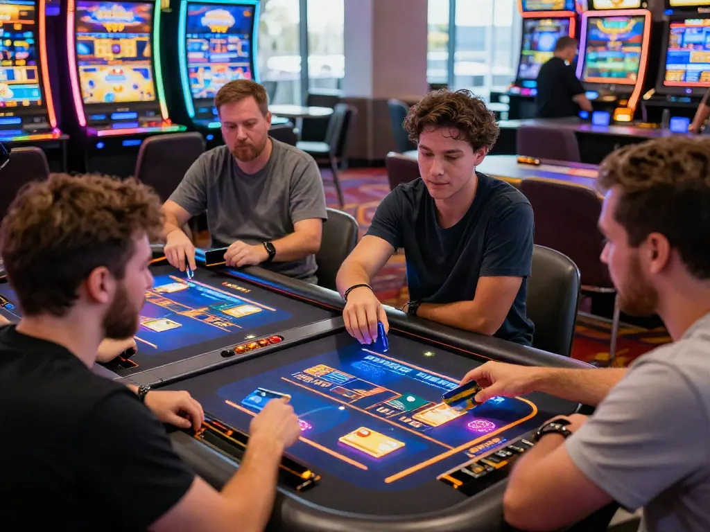 Players enjoy a thrilling experience at online casinos that accept credit card payments, showcasing vibrant engagement and modern gaming.