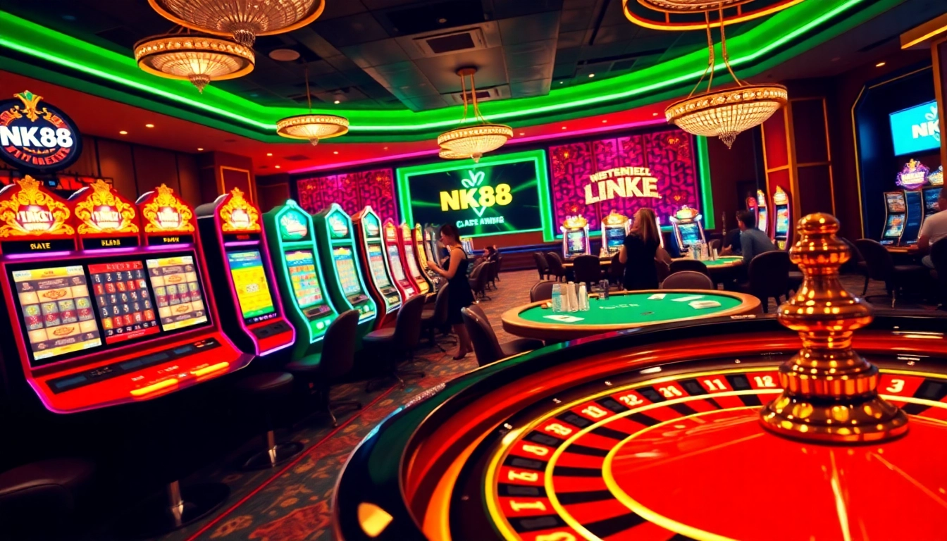 Experience the thrilling ambiance of casino action with the NK88 link prominently featured.