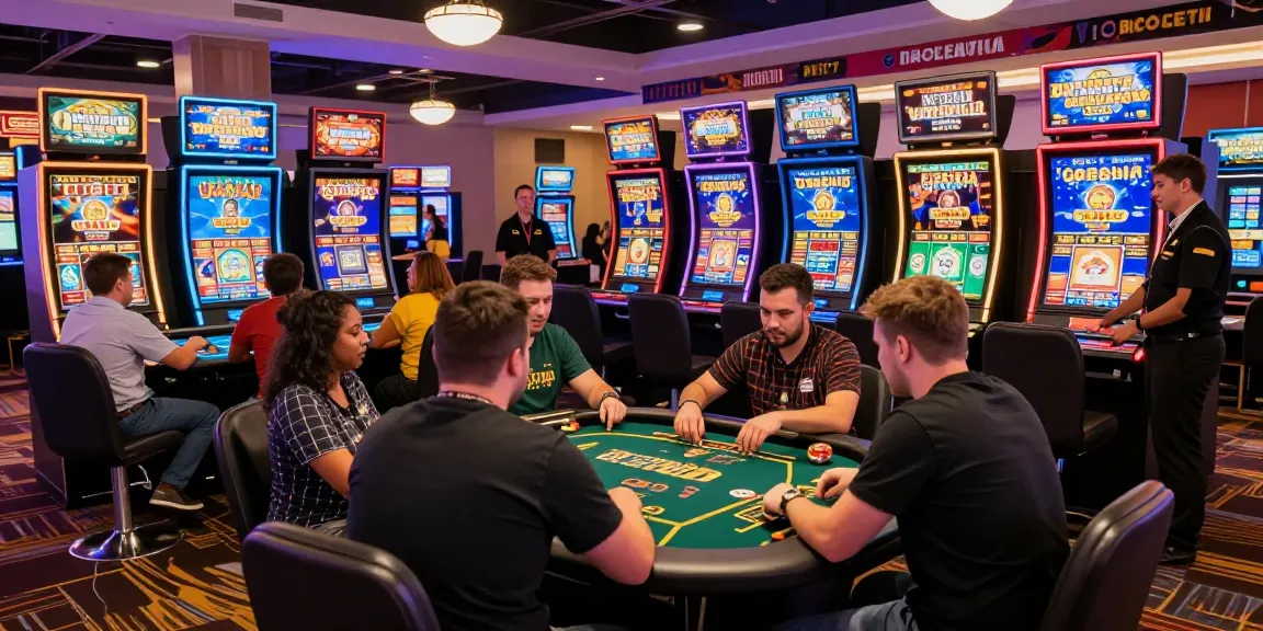 Exciting casino scene showcasing players at credit card casinos, highlighting https://crownwoods.org.uk/ with vibrant atmosphere and game promotions.