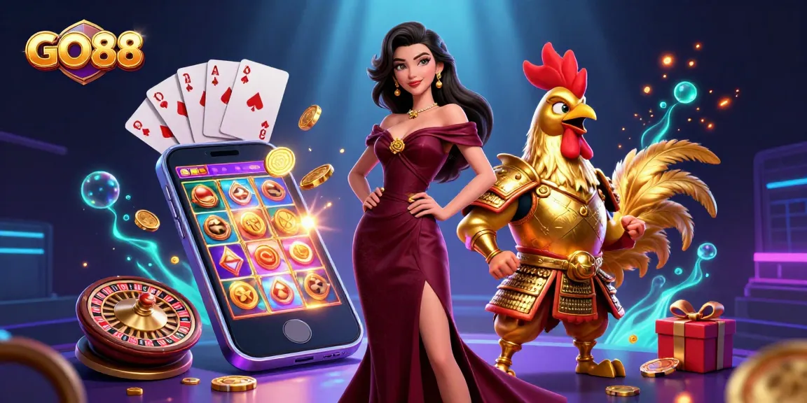 Engage with GO88's vibrant gaming experience featuring immersive slot action and golden coins.