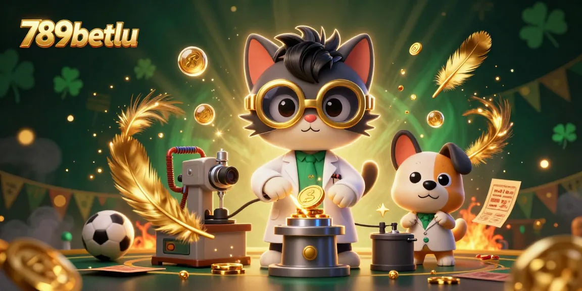 Join the fun at 789betlu with a dynamic sports betting scene featuring a mad scientist cat and his dog assistant.
