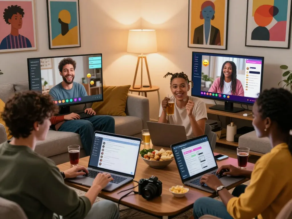 Engaging sexchat scene showing diverse individuals having fun in an inviting chat environment.
