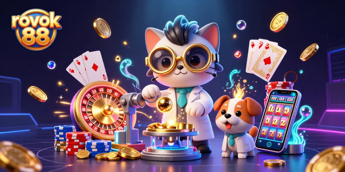 Experience the excitement of rokok 88 with dynamic casino elements, golden coins, and fun characters.