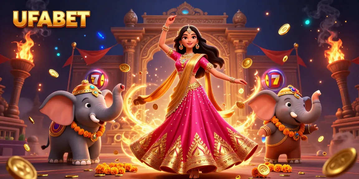Experience thrilling gameplay with UFABET, showcasing vibrant slot games amid a festive scene.