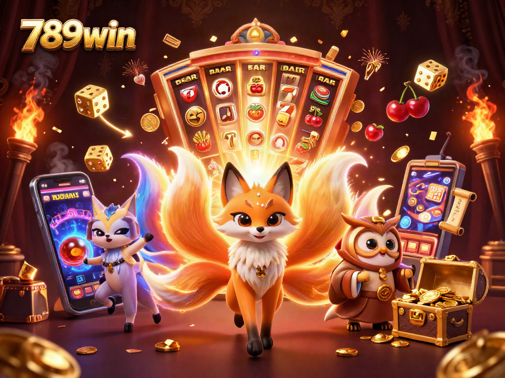 Play slots and win big with 789win in this vibrant, immersive casino scene.