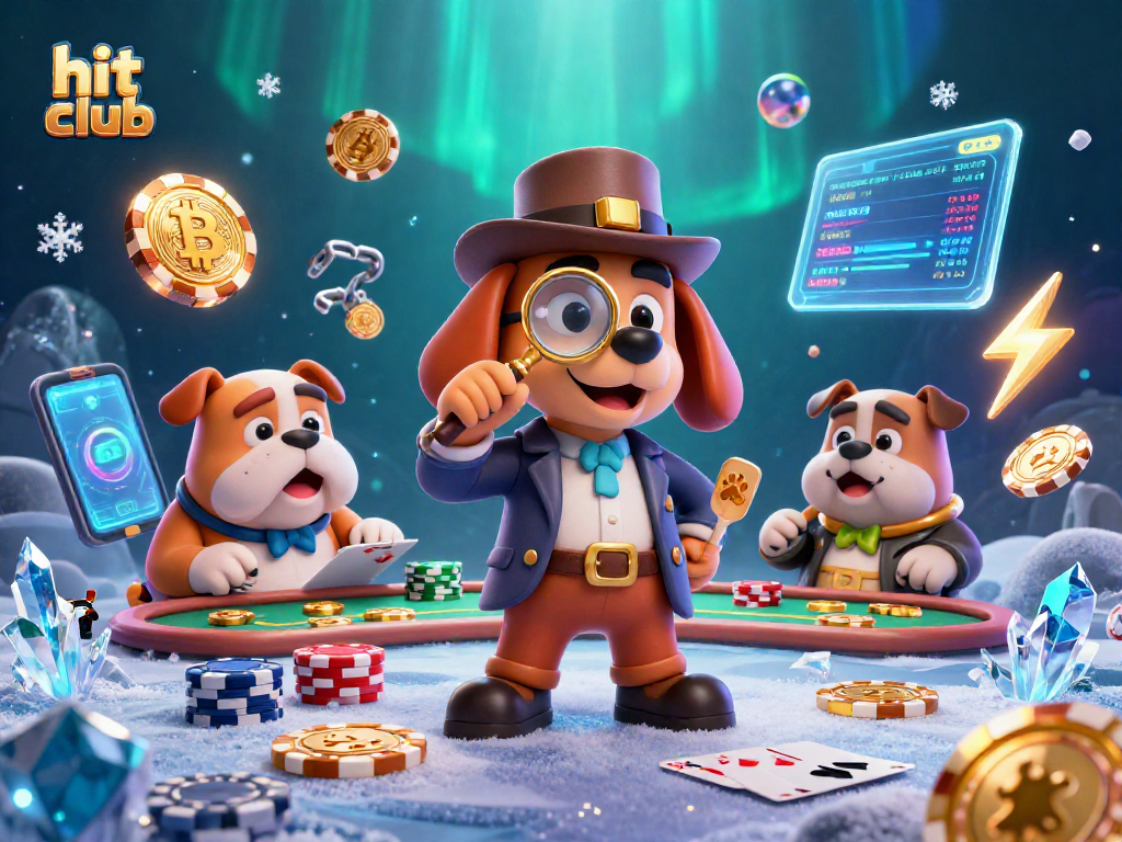 Engaging scene of hit club characters analyzing poker clues with unique casino elements.