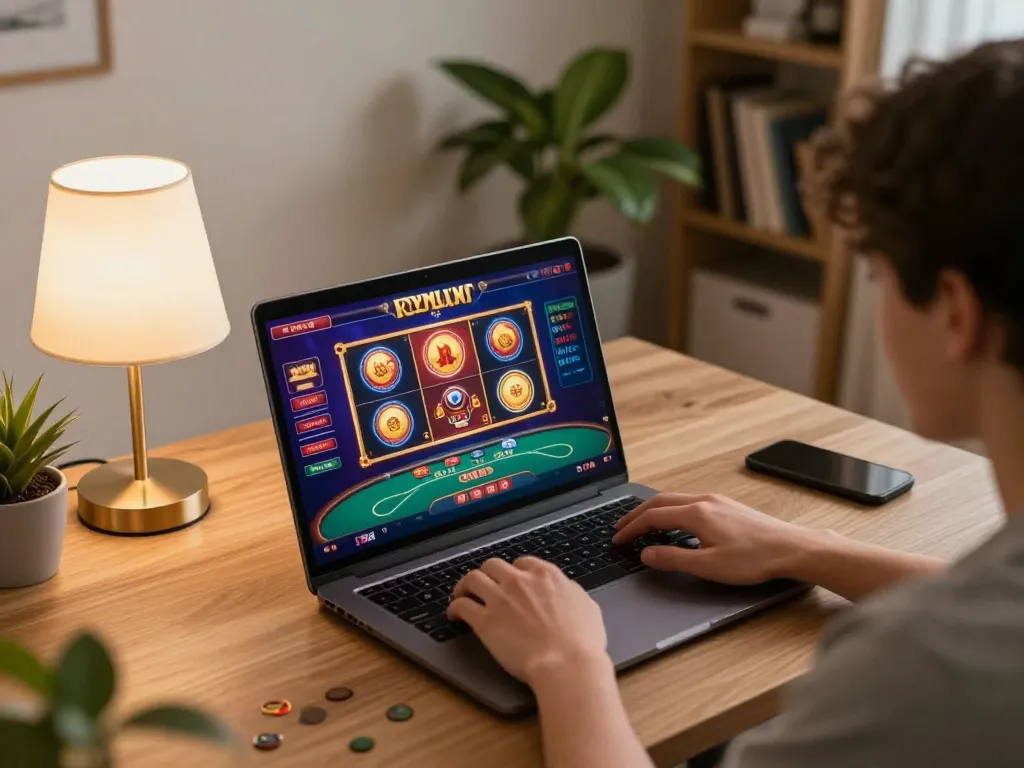 Engaged player at sc88 đăng nhập screen, experiencing online casino action in a cozy home setting.