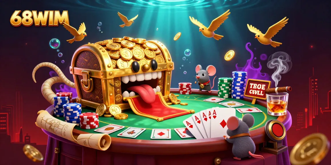 Engage with 68WIM's vibrant 3D casino scene, exploring thrilling poker action and adventure.