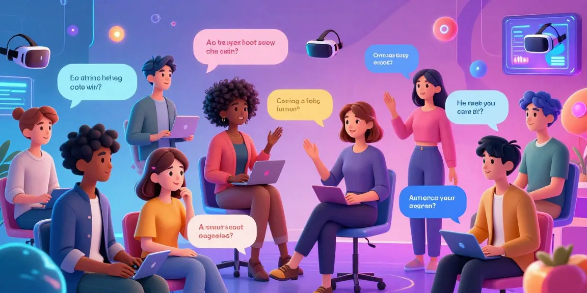 Engaging visual of vibrant AI characters in a chat room representing free ai ecchi chat.