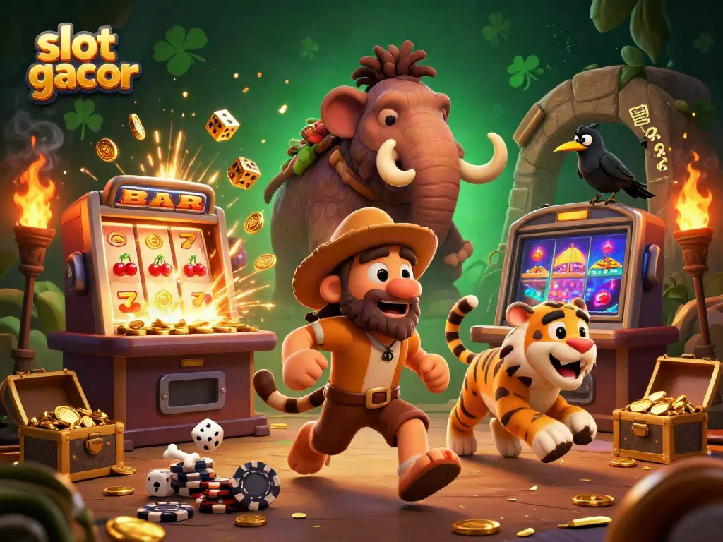 Experience thrilling slot gacor action with vibrant casino scenes featuring characters and dynamic game elements.