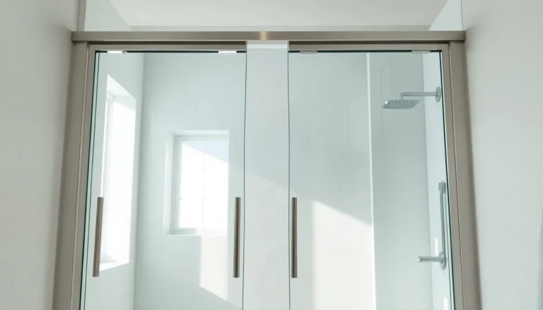 Explore stylish shower doors sliding in a modern bathroom with elegant design features.