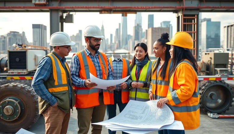 New York General Contractor leading a diverse construction team at an urban site.