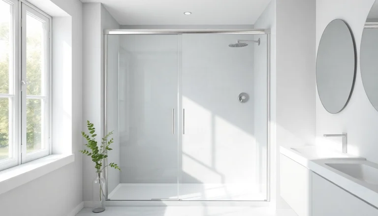 Elegant shower screen door showcasing modern design and clarity in a minimalist bathroom.