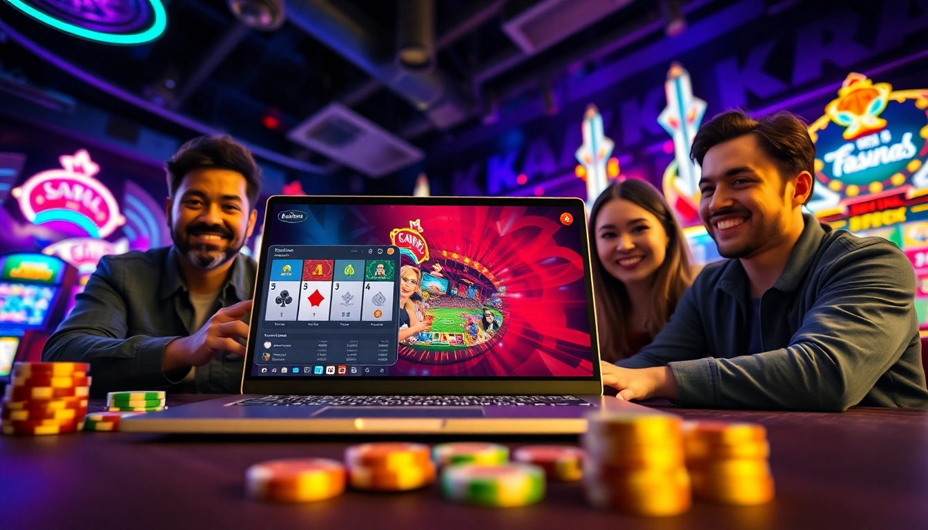 Dynamic gaming scene showcasing tk88win.live with players enjoying online casino excitement.