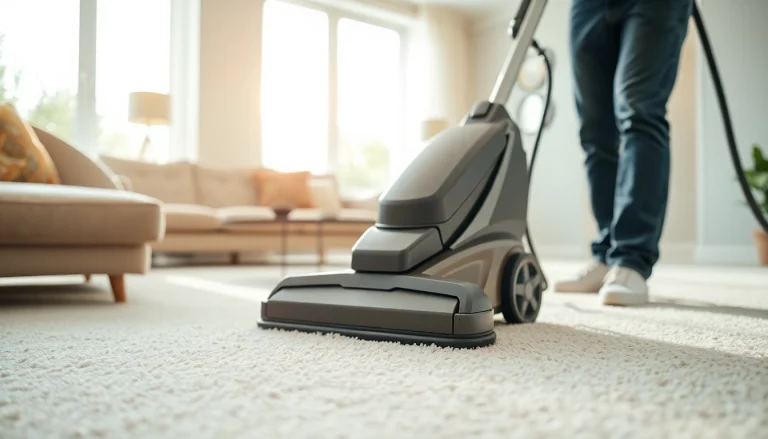 Expert carpet cleaners in Glasgow professionally cleaning a living room carpet.