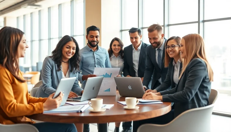 Collaborative business professionals in Australia engaging in a meeting with modern technology.