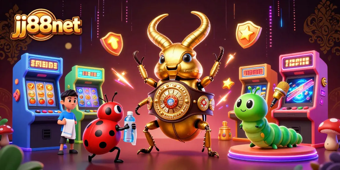 Engage in thrilling gaming with the jj88net giant beetle boxing champion amid vibrant casino elements.
